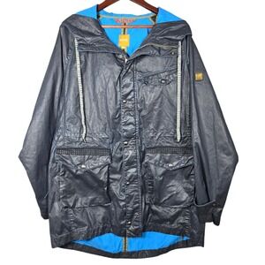 Hugo Boss Orange Parka Jacket Mens XL Coated Hooded Utility Navy Blue
